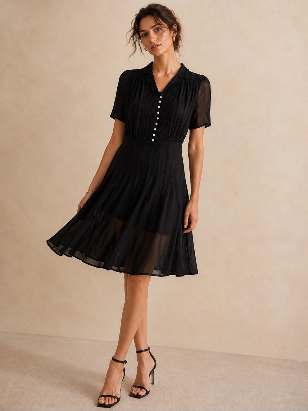 Fleur Wood for Anthropologie Black Silk & Wool Vintage-Inspired Dress | Size 2